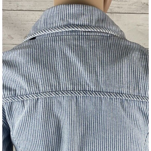 Forever Twentyone Boutique Cropped Jacket Small Blue White Striped Denim Unique - Picture 10 of 12